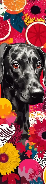 Free printable dog bookmark featuring black lab with fruit background